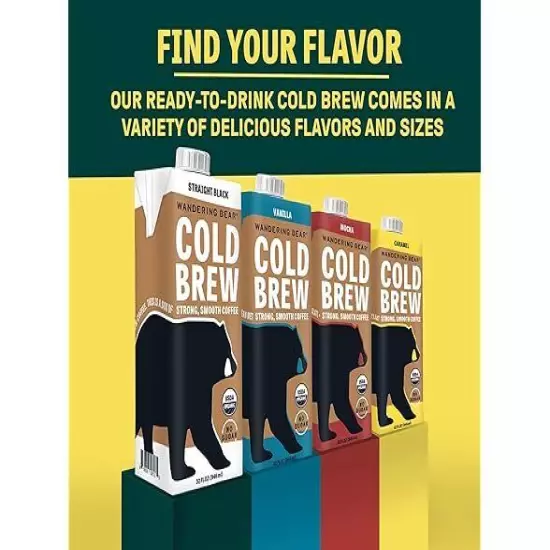 Wandering Bear Straight Black Organic Cold Brew Coffee, 32 fl oz, 1 pack