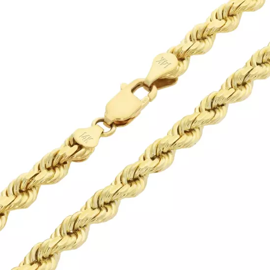 14K Yellow Gold 2mm-10mm D/C Rope Chain Bracelet Mens Women 7" 7.5" 8" 8.5" 9"