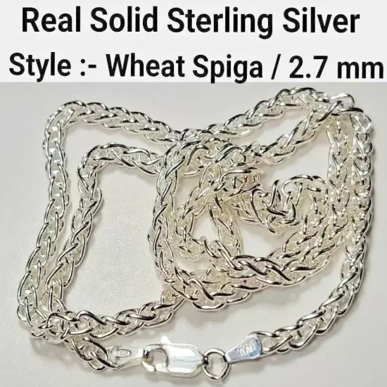 Real Solid 925 Sterling Silver Wheat Spiga Rope Chain Necklace Italy Jargod