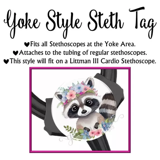 Baby Raccoon Nurse Badge Holder, Flower Badge Reel, Medical ID Retractable 6576