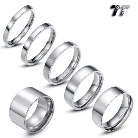 TT 2-14mm Width Silver Stainless Steel Wedding Band Ring Size 3-15 (R01S) 2024