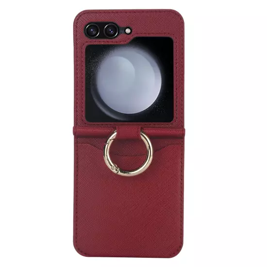 For Samsung Galaxy Z Flip /5/4/3 Card Slot Ring Holder Leather Phone Case