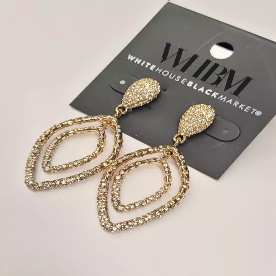 WHBM White House Black Market 2" Gold Dangle Drop Pave Crystal Earrings