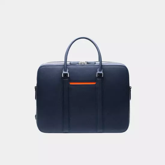 Classy Blue Leather Double-Zip Laptop Briefcase Bag | Maverick & Co Briefcase