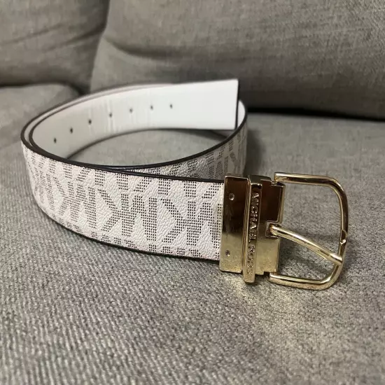 Michael Kors Unisex 30mm Reversible MK Logo Leather Belt, White (L)