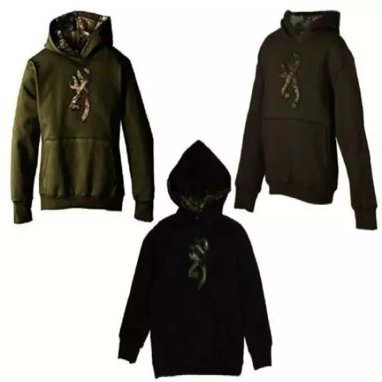 BROWNING Boys Youth BUCKMARK HOODIE Sweatshirt Pullover GREEN BROWN or BLACK New