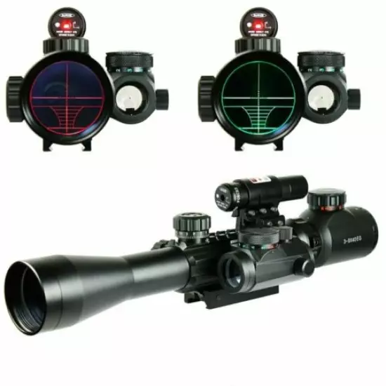 C3-9X40 Illuminated Rifle Scope + Red Laser Sight & Holographic Dot Sight