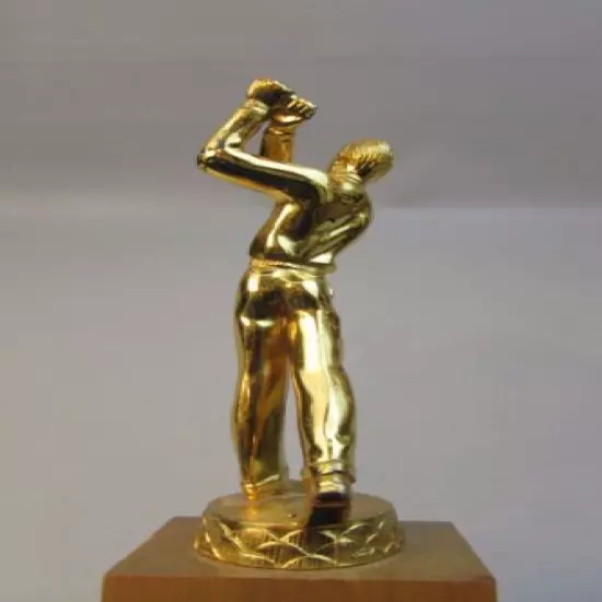 Golf Trophy 18" Tall Mens Gold Plated Wood Base JOSTENS1952 Rare RAMSEY CLUB