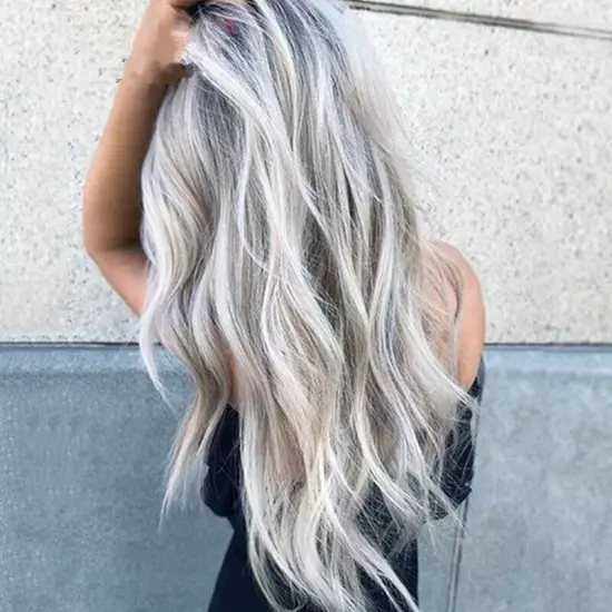 Silver Grey Body Wave Wig Dark Gray Long Wavy Synthetic Hair US