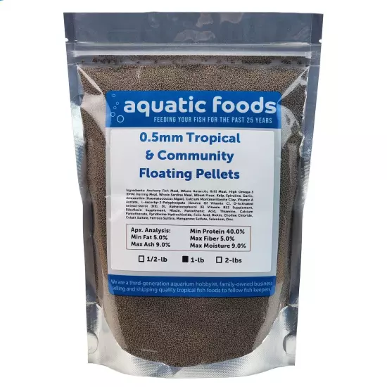 0.5mm Tropical & Community Floating Pellets for Tetras, Guppies, & Platys. WL