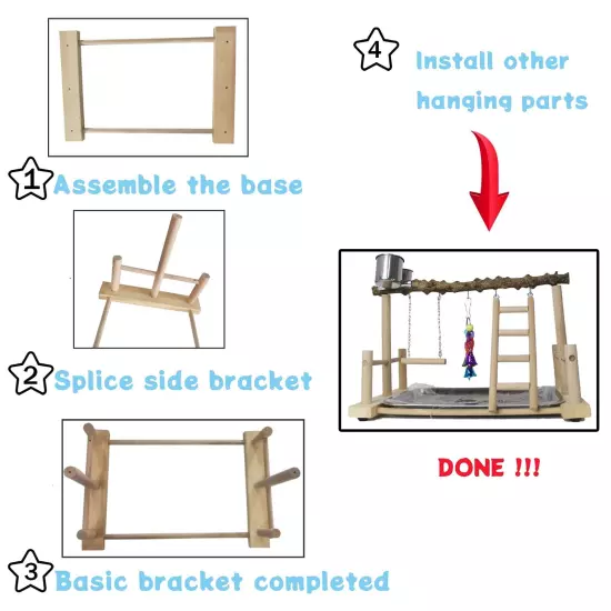 Parrots Playground Bird Perch Play Gym Parrot playstand Wooden Play Stand wit...