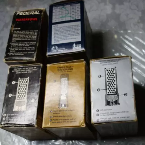 FIVE VTG FEDERAL CLASSIC AND HI -SPEED AMMNO BOXS