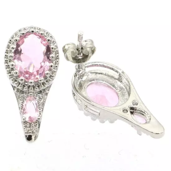 Deluxe Long Big Size Pink Kunzite Cz Women Dating Silver Earrings 