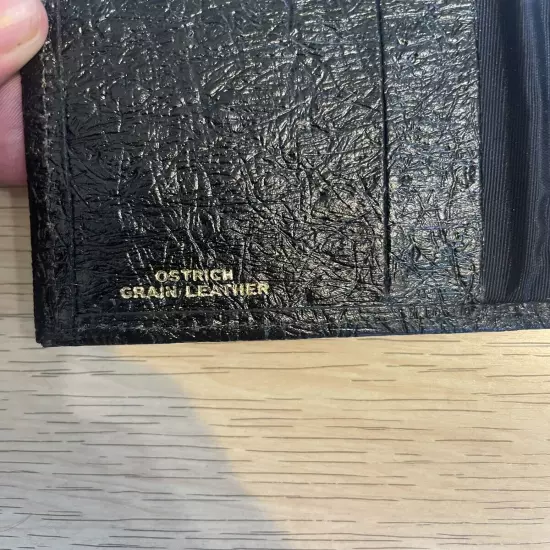 Vintage Ostrich Grain Leather Trifold Wallet Black