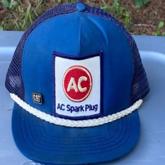 Vintage -Trucker Hat Snapback Mesh AC Spark Plug Blue-Made USA Baseball cap