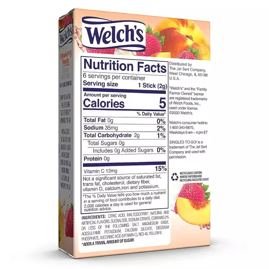 Welch'S Singles to Go Water Drink Mix - Powder Sticks, Strawberry Peach, 0.48 O