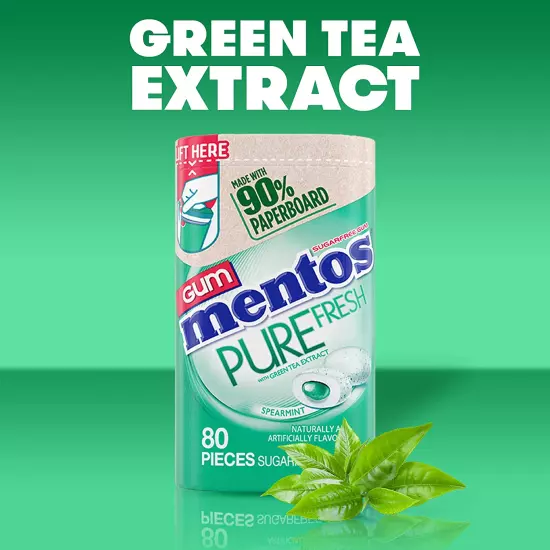 Pure Fresh Sugar-Free Chewing Gum with Xylitol, Spearmint, in a Recyclable 90%