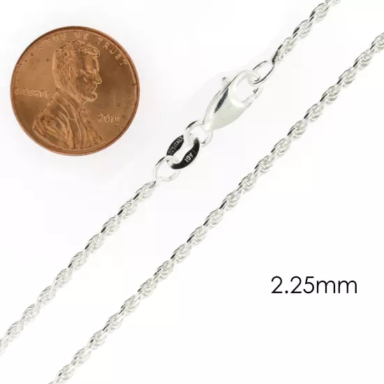 Real Solid Sterling Silver Diamond Cut Rope Chain Mens Boys Bracelet or Necklace