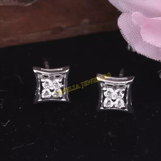 0.50 Ct Round Cut Simulated Diamond Square Floral Stud Earrings Gift 925 Silver