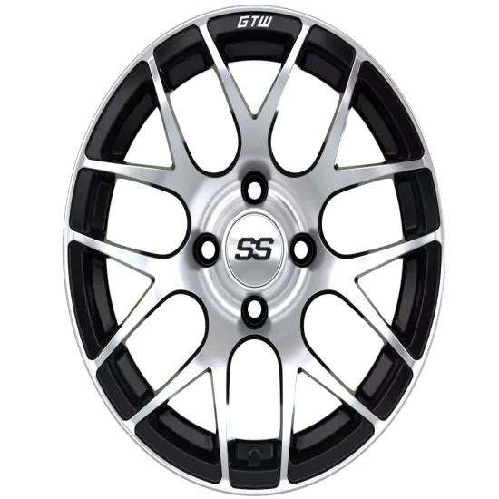 Set of 4 GTW 12" Pursuit Black/Machined Golf Cart Wheels on 20.5" Street Tires