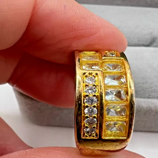 Men's 18K Heavy Gold Electroplate Faux Diamonds Size 13 Comes with Jewelry Box