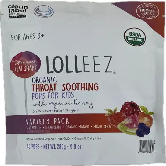 Lolleez Organic Throat Soothing Pops with Organic Honey, 9.9 Ounce (40 Count)