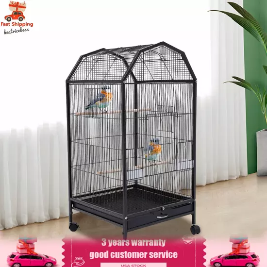 Black Large Bird Cage wit Rolling Stand Cockatiel Parakeet Finch Parrot Birdcage