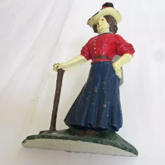 Vintage Cast Iron Victorian Woman Golfer Golf Door Stop & Bookend