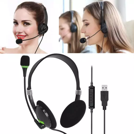 USB Headset Computer Headset with Microphone, Lightweight PC Headset Wired Headp