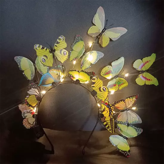 Women Girls Glowing LED Fairy Butterfly Party Hair Head Band Headband Hair Hoop