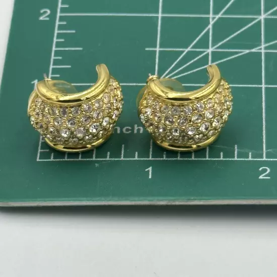 Swarovski Earrings Half Hoop Pave Pave Crystal Pierced Gold Plated