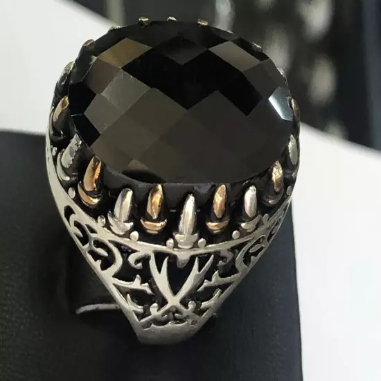 Men Silver 925 Natural Onyx Gemstone Ring,Royal,Luxury خاتم فضة اونكس طبيعي فحل