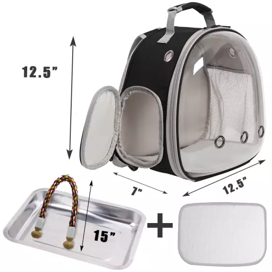 Transportín para Aves Portátil Mochila con Percha de Cuerda Transparente Doble