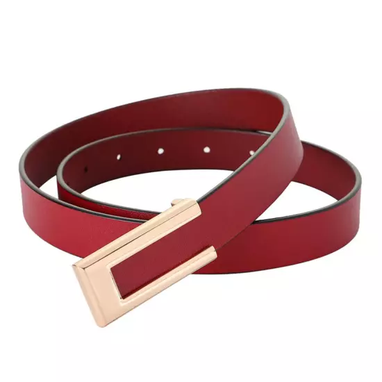 Womens Leather Belt Skinny Waist Belt for Dresses Jeans Pants with Gold Buckle