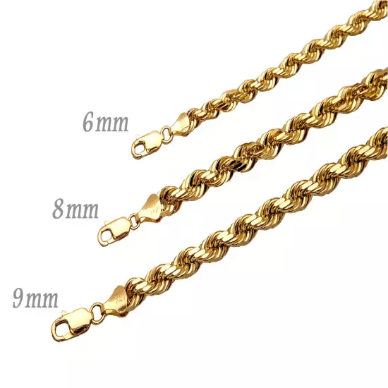 14k Solid Yellow Gold Rope Chain Necklace Bracelet 1mm-10mm Men Women Sz 7"-30"