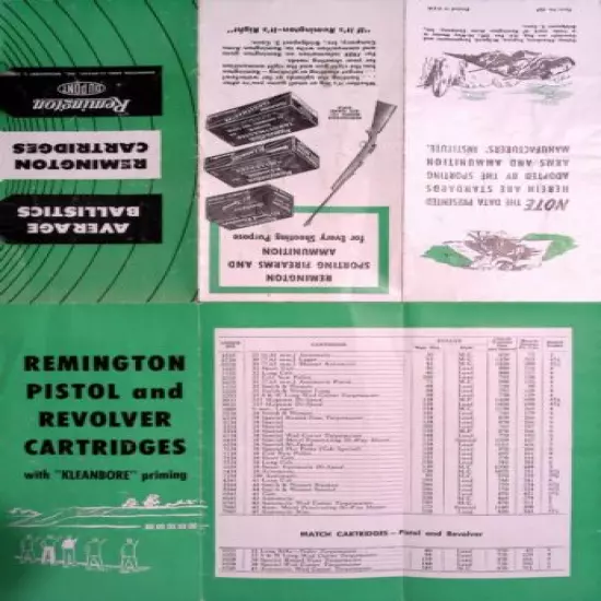 Remington Cartridges Average Ballistics Brochure & Chart Kleanbore Priming