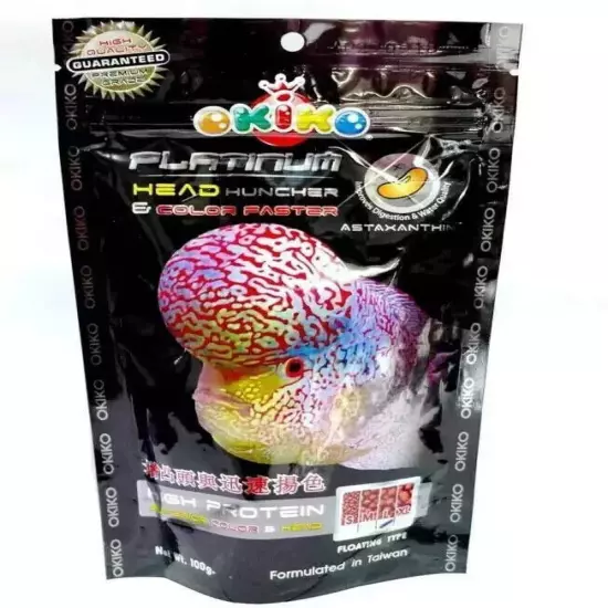 Pack 5 x Okiko Platinum Flowerhorn Fish Food Head Huncher 100g , Free Shipping