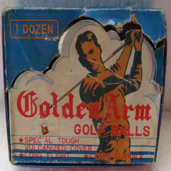 VINTAGE ATTRACTIVE DOZEN BOX WITH 6 UNUSED GOLDEN ARM GOLF BALLS