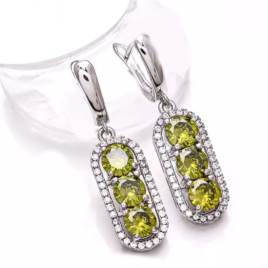 Peridot & Cubic Zirconia Gemstone 925 Sterling Silver Earring 1.50" E76122