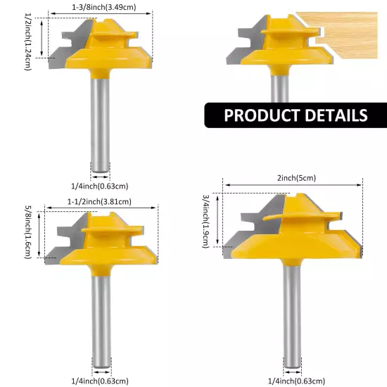 3Pcs 45° Lock Miter Router Bit Carbide Tipped Joint Router Bit with 1/4" Shankφ