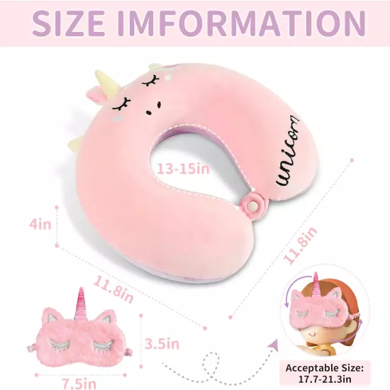 Neck Travel Pillow for Kids, Unicorn Airplane Memory Foam Pillow with Cute Sleep