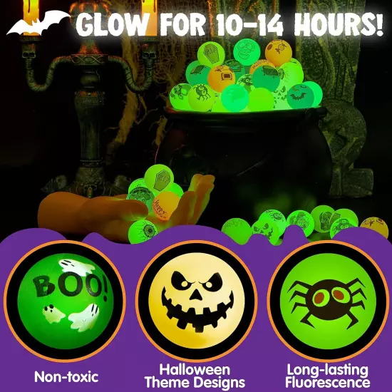 JOYIN 100 PCS Halloween Glow in The Dark Bouncing Balls, 20 Designs... 