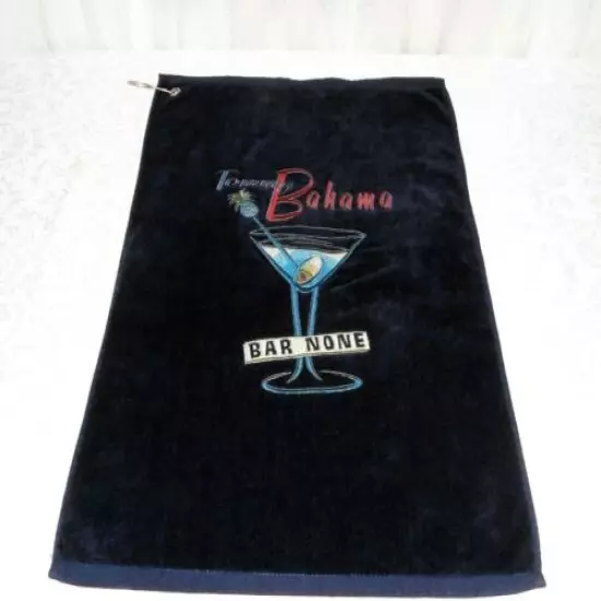 Tommy Bahama Embroidered Blue Cotton Martini Bar None Golf Hand Towel