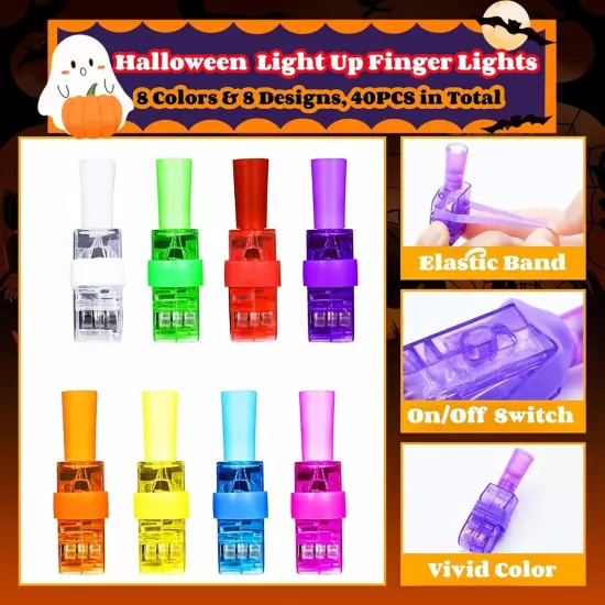 Halloween Party Favors for Kids, 40PCS LED Finger Lights Glow in The Dark... 