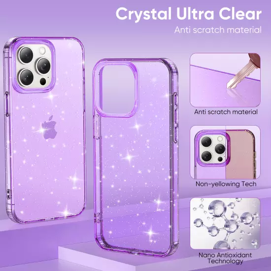 For iPhone 16 Pro Max 15 14 13 12 11 Slim Glitter Transparent Clear Phone Case