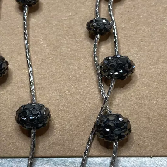 Black Crystal Mini Balls Silver Chain EARRINGS Drop Dangle Tassel NWOT 3"