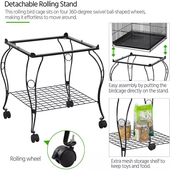 59-Inch Rolling Standing Medium Dome Open Top Bird Cage for Parrots Cockatiels S