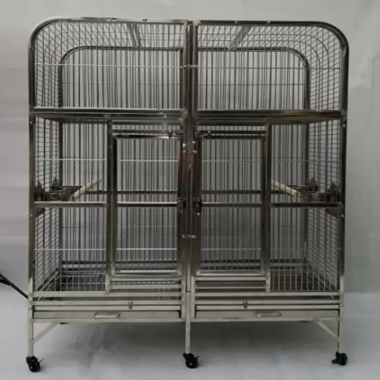 50"x25"x65" Great Twins Parrot Cage SUS201 Stainless Steel Big Bird Cage