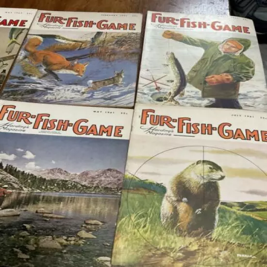 9 Vintage Outstanding Condition Fur Fish Game Magazines Trout Artwork Amazing