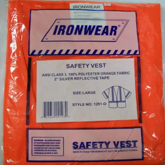 Safety Vest ANSI Class 3 Flourescent Orange 1291-O Lot of 10 Vests